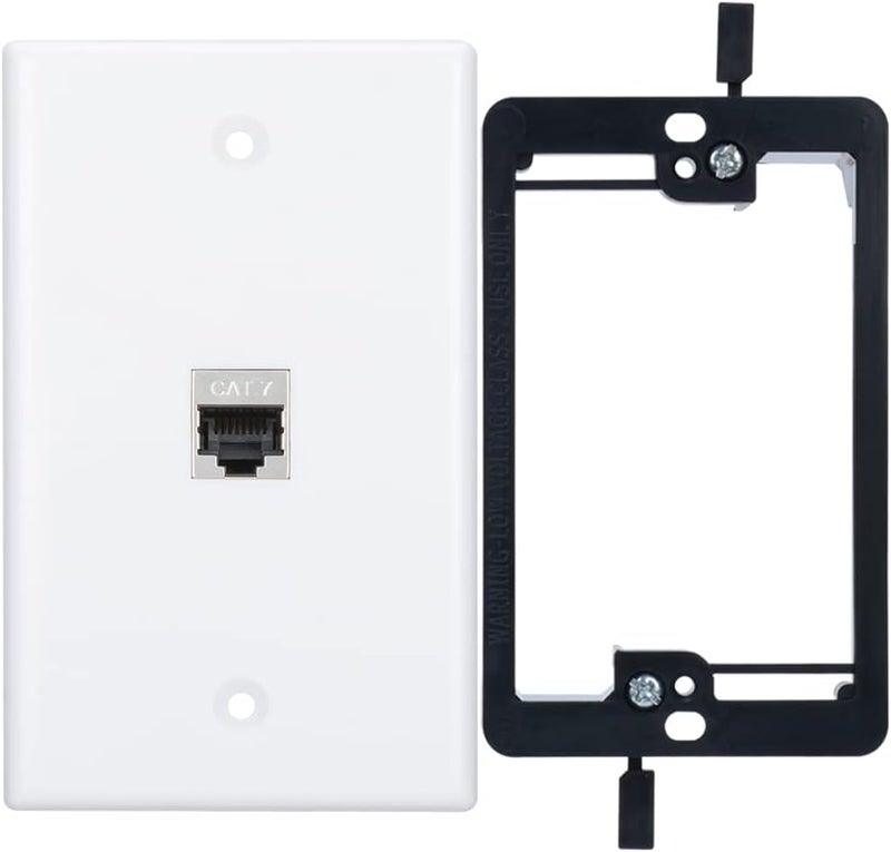 YOEMELY CAT7 RJ45 Inline Coupler Keystone Jack Wall Plate with Low Voltage Mounting Bracket, Metal Shielded 1 Port Cat7 Ethernet Cable Wall Plate Shielded Female to Female 1 Set - Image 1